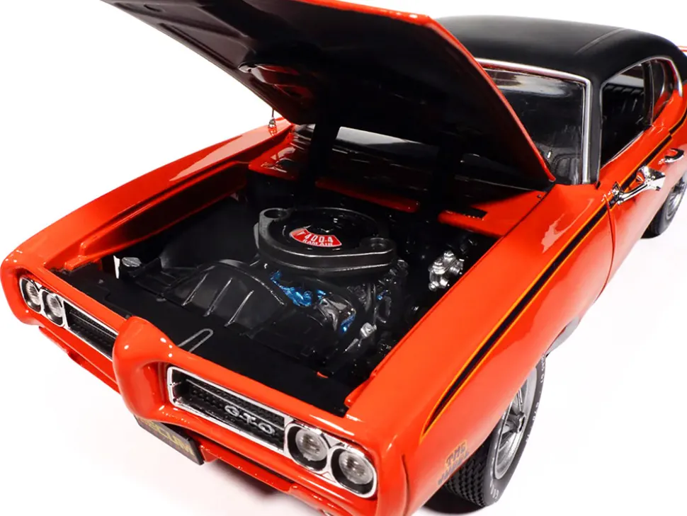 1969 Pontiac GTO Judge Carousel Red with Black Stripes and Black Vinyl Top "Mecum Auctions" "American Muscle" Series 1/18 Diecast Model Car by Auto World