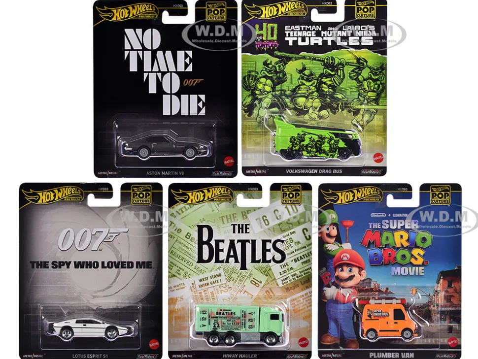 Pop Culture 2024 5 piece Set D "Premium Series" Diecast Model Cars by Hot Wheels