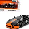 Porsche Carrera GT Convertible #7 "Gulf Oil" Black with Orange Graphics "Hyper-Spec" Series 1/24 Diecast Model Car by Jada