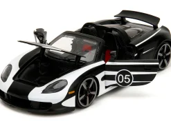 Porsche Carrera GT Convertible #05 Black with White Graphics "Hyper-Spec" Series 1/24 Diecast Model Car by Jada