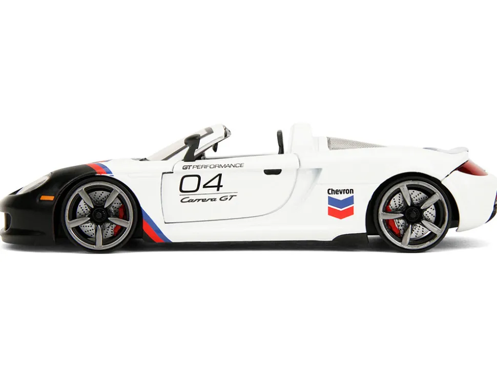 Porsche Carrera GT Convertible #04 "Chevron" White with Graphics "Hyper-Spec" Series 1/24 Diecast Model Car by Jada