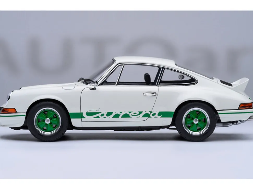 Porsche 911 Carrera 2.7 RS Grand Prix White with Green Stripes and Wheels 1/18 Model Car by Autoart
