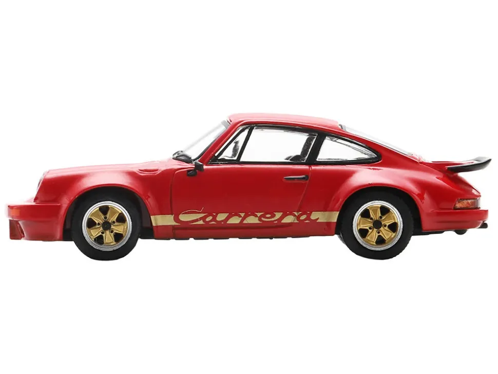 1974 Porsche 911 Carrera RS 3.0 Red with Gold Stripes 1/64 Model Car by Spark