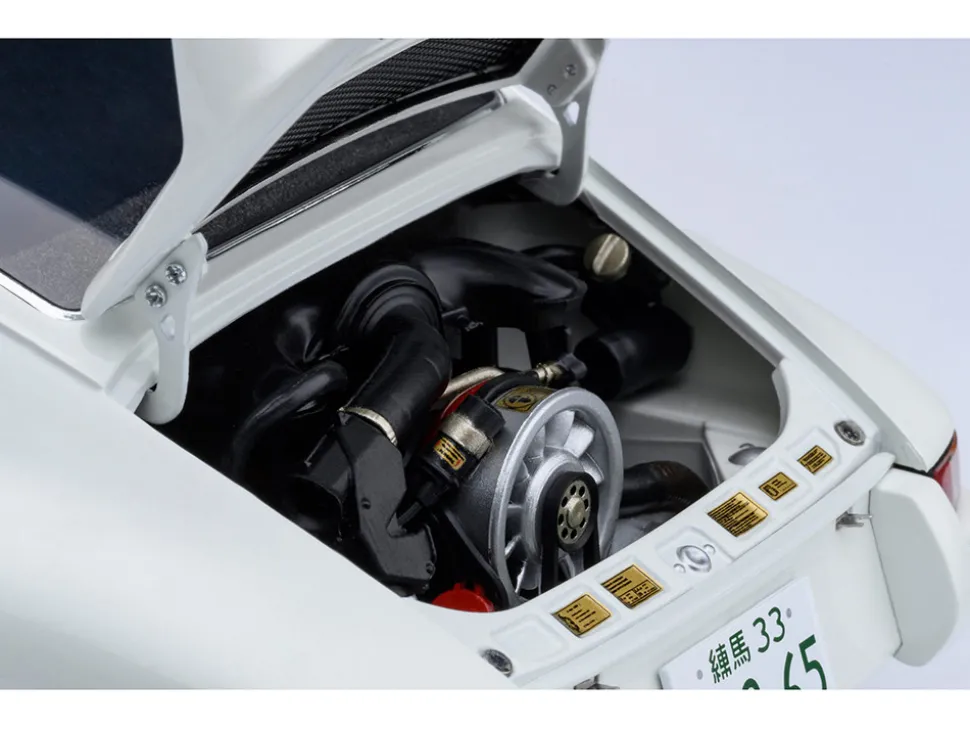 Porsche 911 Carrera 2.7 RS "The Circuit Wolf" White with Red Stripes and Wheels with Hood Graphics 1/18 Model Car by Autoart
