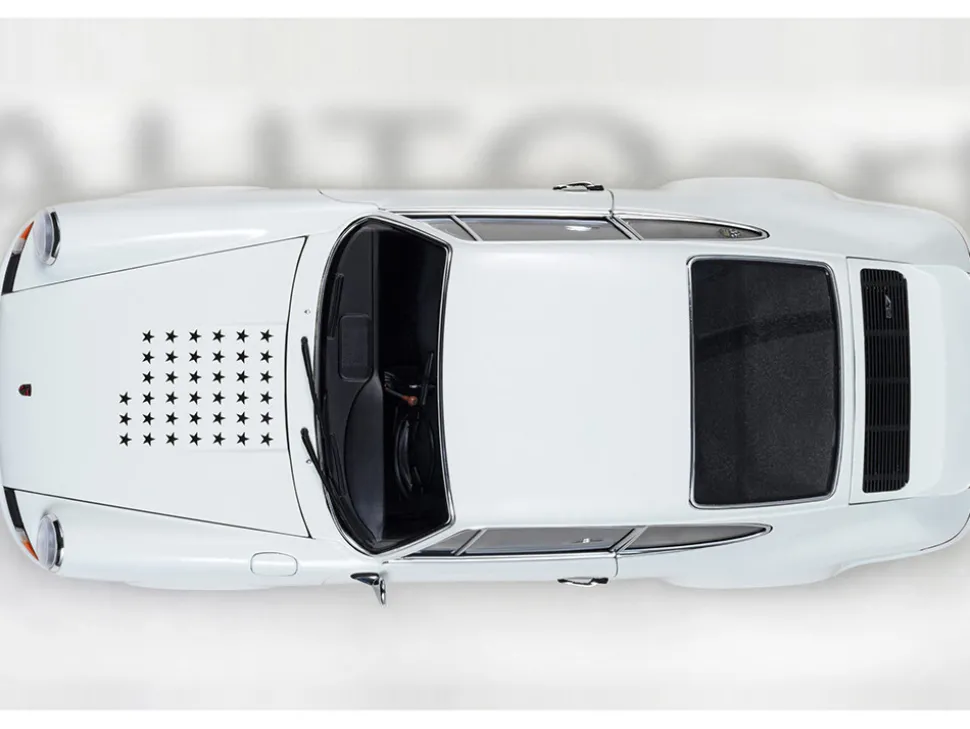Porsche 911 Carrera 2.7 RS "The Circuit Wolf" White with Red Stripes and Wheels with Hood Graphics 1/18 Model Car by Autoart