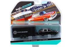 Porsche Cayenne Black and Car Trailer Tow & Go 1/64 Diecast Model Maisto 15368-L