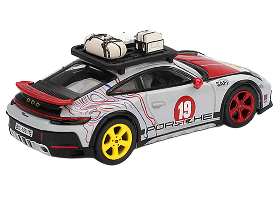 Porsche 911 Dakar #19 "Uncle Rally" Gray with Graphics and Roof Rack Limited Edition 1/64 Diecast Model Car by Mini GT