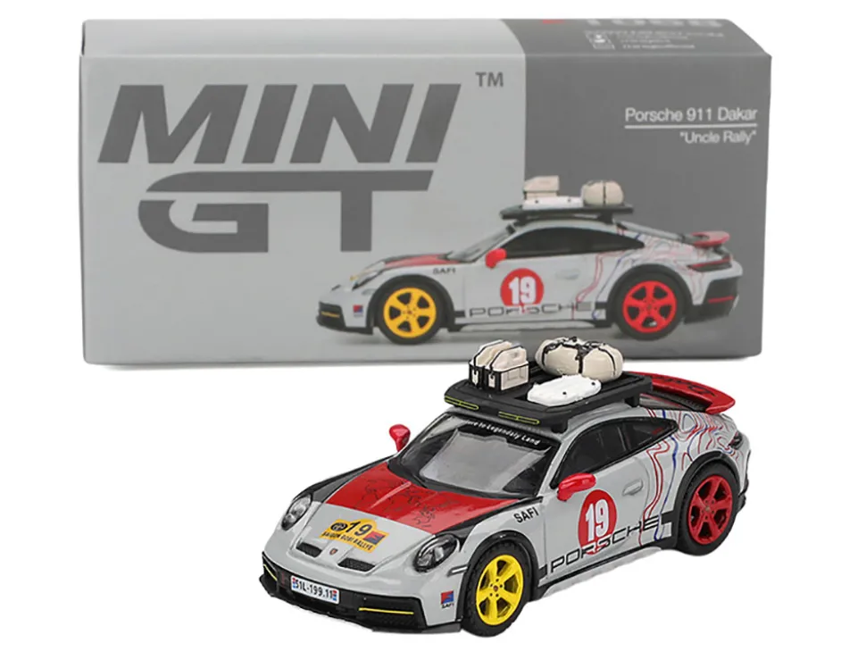 Porsche 911 Dakar #19 "Uncle Rally" Gray with Graphics and Roof Rack Limited Edition 1/64 Diecast Model Car by Mini GT