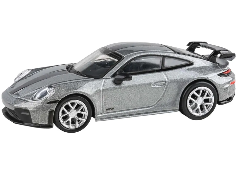 2025 Porsche 911 GT3 (992.2) GT Silver Metallic with Carbon Stripe 1/64 Diecast Model Car by Paragon Models
