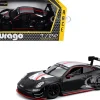 Porsche 911 GT3 R Black with Silver Hood and Top and Red Stripe "Race" Series 1/24 Diecast Model Car by Bburago