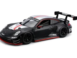 Porsche 911 GT3 R Black with Silver Hood and Top and Red Stripe "Race" Series 1/24 Diecast Model Car by Bburago