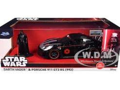 Porsche 911 GT3 RS (992) Black with Silver Hood and Graphics and Darth Vader Figure "Star Wars" Franchise "Hollywood Rides" Series 1/24 Diecast Model Car by Jada