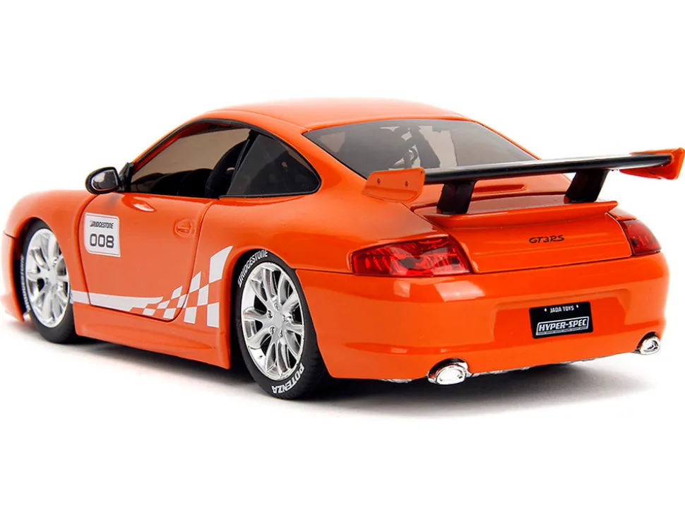 Porsche 911 GT3 RS (996) #008 "Bridgestone" Orange Metallic with White Graphics "Hyper-Spec" Series 1/24 Diecast Model Car by Jada