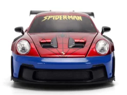Porsche 911 GT3 RS (992) Red and Blue with Graphics and Spider-Man Diecast Figure