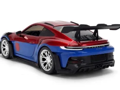 Porsche 911 GT3 RS (992) Red and Blue with Graphics and Spider-Man Diecast Figure