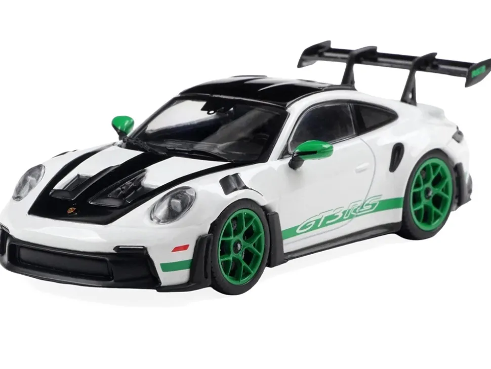 2023 Porsche 911 (992) GT3 RS "Tribute to Carrera RS Package" White with Green Stripes and Black Hood and Top 1/43 Diecast Model Car by Solido