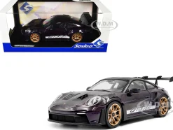 2024 Porsche 911 GT3 RS Weissach Package Viola Purple Metallic with Carbon Hood Stripes and Top 1/18 Diecast Model Car by Solido