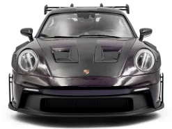 2024 Porsche 911 GT3 RS Weissach Package Viola Purple Metallic with Carbon Hood Stripes and Top 1/18 Diecast Model Car by Solido