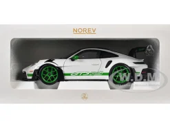 2022 Porsche 911 GT3 RS Weissach Pack White with Green Stripes And Carbon Hood and Top 1/18 Diecast Model Car by Norev