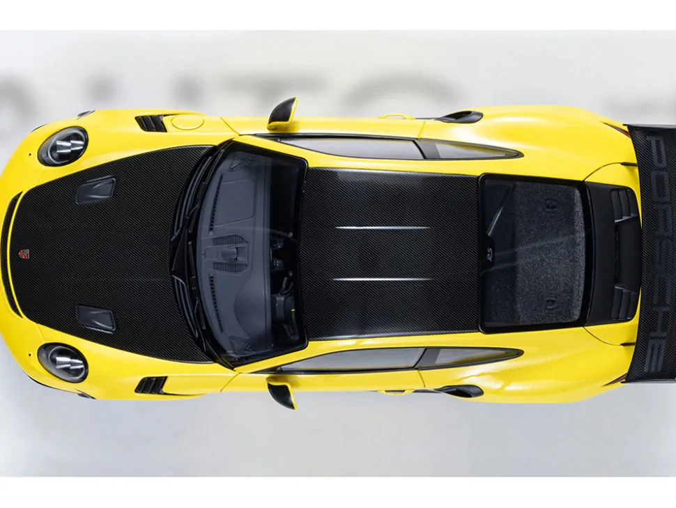 Porsche 911 (991.2) GT3 RS Weissach Racing Yellow with Carbon Hood and Top 1/18 Model Car by Autoart