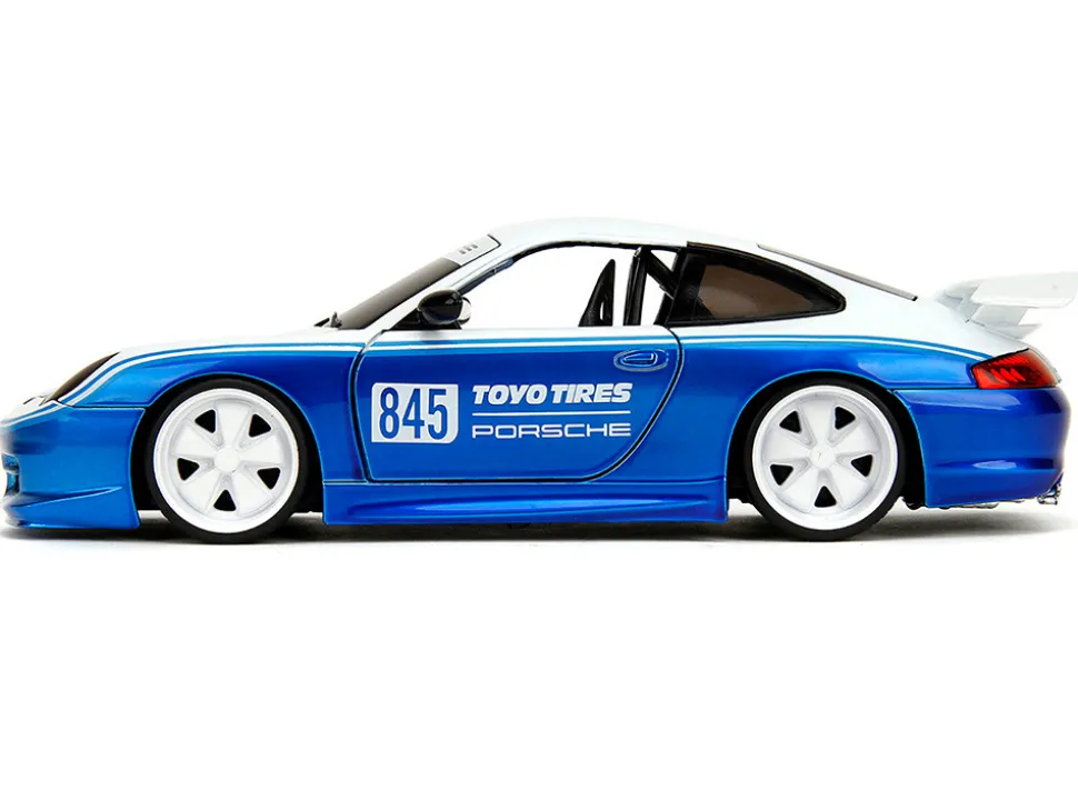 Porsche 911 GT3 RS (996) #845 White and Blue Metallic "Toyo Tires" "Hyper-Spec" Series 1/24 Diecast Model Car by Jada
