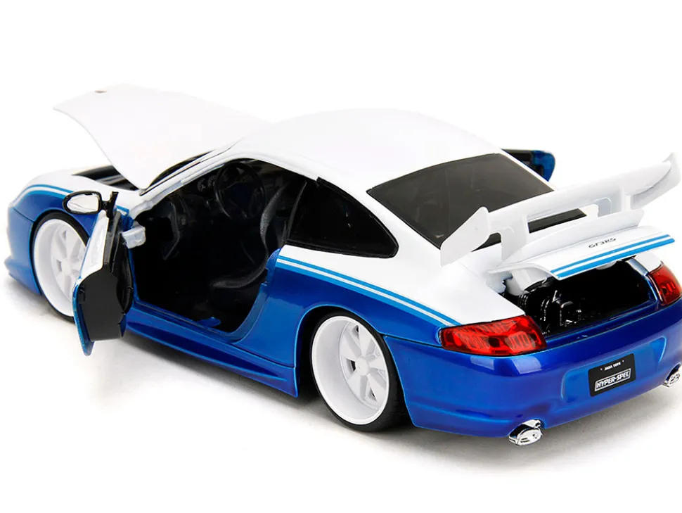 Porsche 911 GT3 RS (996) #845 White and Blue Metallic "Toyo Tires" "Hyper-Spec" Series 1/24 Diecast Model Car by Jada