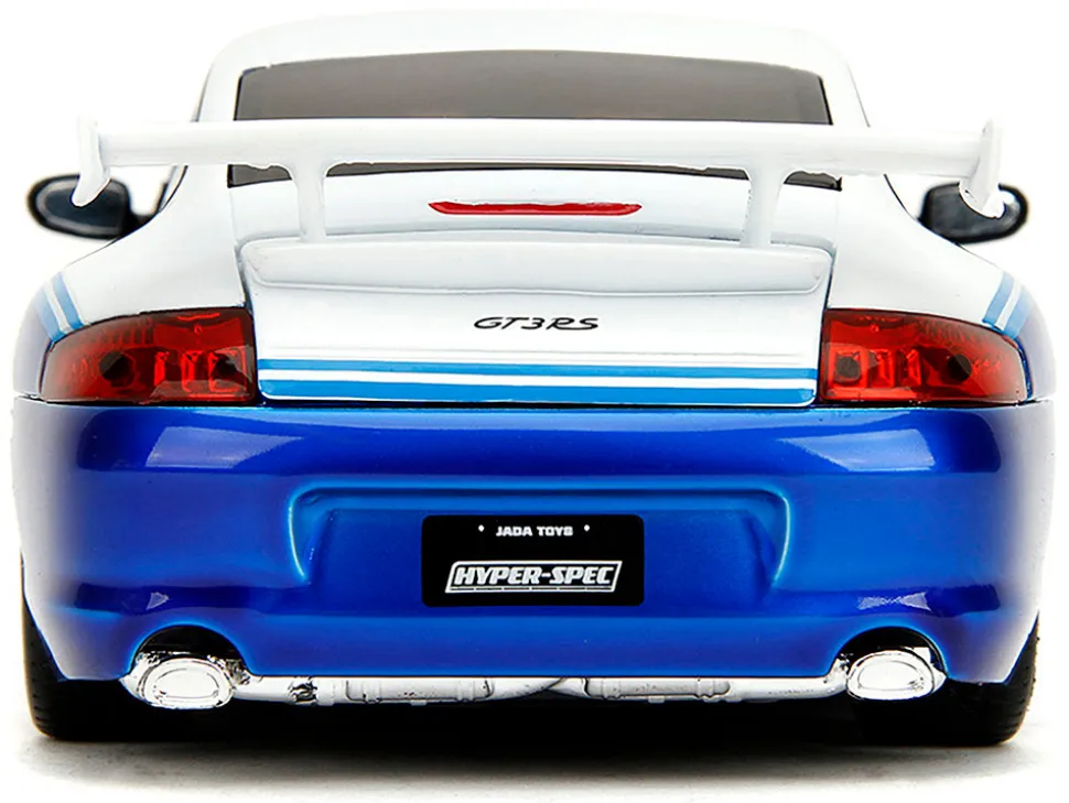 Porsche 911 GT3 RS (996) #845 White and Blue Metallic "Toyo Tires" "Hyper-Spec" Series 1/24 Diecast Model Car by Jada