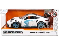 Porsche 911 GT3 RS (992) #12 White with Blue Stripes and Carbon Top 