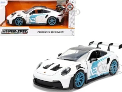 Porsche 911 GT3 RS (992) #12 White with Blue Stripes and Carbon Top 
