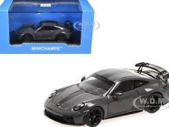 2025 Porsche 911 (992.2) GT3 Weissach Package Gray with Carbon Stripe Limited Edition to 240 pieces Worldwide 1/64 Diecast Model Car by Minichamps