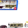 Porsche Macan Turbo Maroon Metallic and Dethleffs Exclusiv Emotion Caravan with Figures and Camp Accessories Set 1/55 Diecast Model by Siku