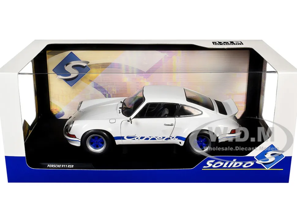 1973 Porsche 911 RSR Carrera White with Blue Stripes 1/18 Diecast Model Car by Solido