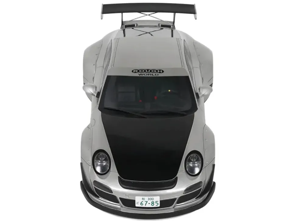2024 Porsche 911 RWB Abu Silver Metallic with Black Hood 1/18 Model Car by GT Spirit