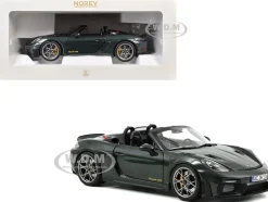 2023 Porsche 718 Spyder RS Weissach Pack Forest Green Metallic with Carbon Hood Stripes 1/18 Diecast Model Car by Norev