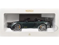 2023 Porsche 718 Spyder RS Weissach Pack Forest Green Metallic with Carbon Hood Stripes 1/18 Diecast Model Car by Norev