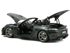 2023 Porsche 718 Spyder RS Weissach Pack Forest Green Metallic with Carbon Hood Stripes 1/18 Diecast Model Car by Norev