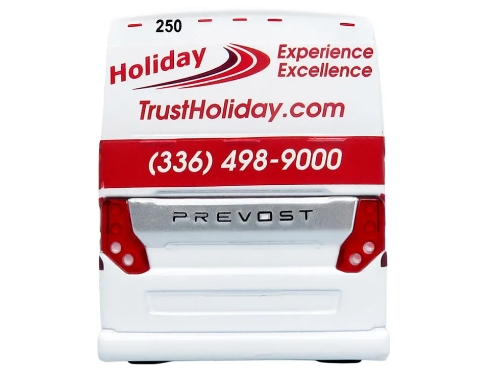 Prevost H3-45 Coach Bus "Holiday Tours" White with Red Graphics Limited Edition 1/64 Diecast Model by Iconic Replicas