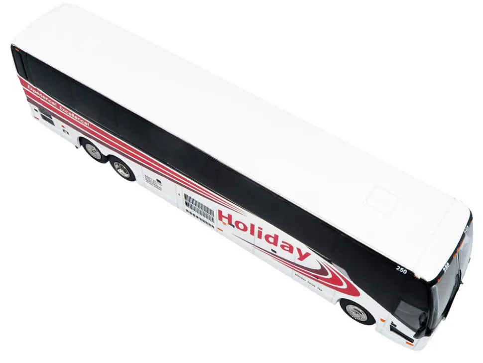 Prevost H3-45 Coach Bus "Holiday Tours" White with Red Graphics Limited Edition 1/64 Diecast Model by Iconic Replicas