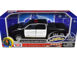 2019 RAM 1500 Laramie Crew Cab Pickup Truck Black and White with Flashing Light Bar and Front and Rear Lights and Sounds 1/27 Diecast Model Car by Motormax