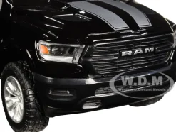 2019 RAM 1500 Laramie Crew Cab Pickup Truck Black Silver Stripes 1/24 Diecast Model Car Motormax 79357
