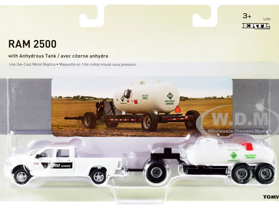 RAM 2500 Pickup Truck Farm Service White Anhydrous Ammonia Tanks Chassis Set 2 pieces 1/64 Diecast Models ERTL TOMY 16380