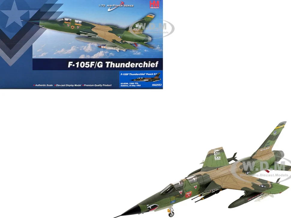 Republic F-105F Thunderchief Fighter-Bomber Aircraft "63-8299, Peach 91, 128th Tactical Fighter Squadron, Georgia ANG, Dobbins Air Reserve Base" United States Air Force "Air Power Series" 1/72 Diecast Model by Hobby Master