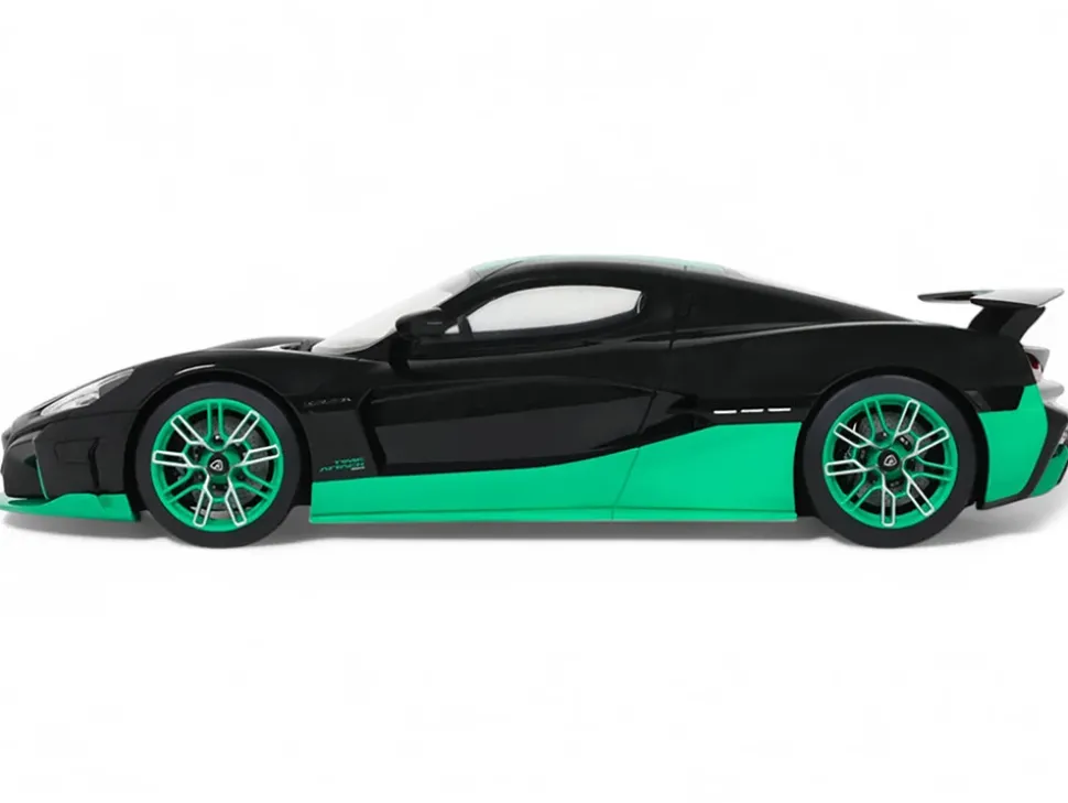 2023 Rimac Nevera Black with Green Stripes 1/18 Model Car by GT Spirit