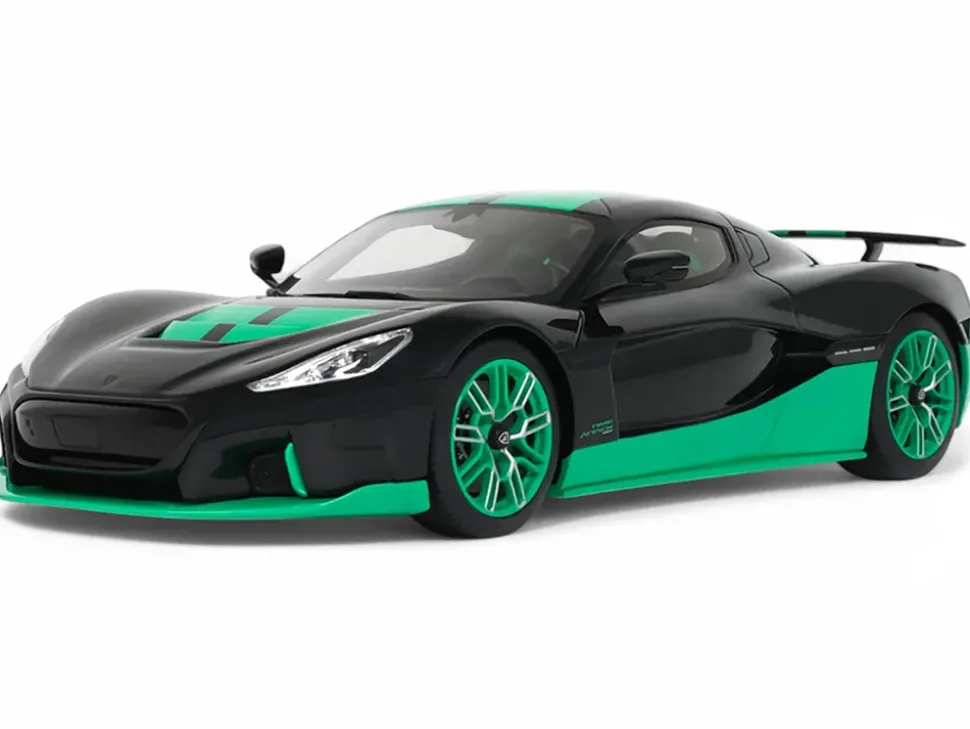 2023 Rimac Nevera Black with Green Stripes 1/18 Model Car by GT Spirit