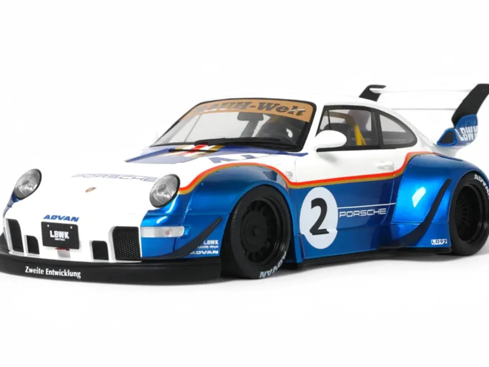 2023 RWB x Liberty Walk 993 #2 White and Blue Metallic with Graphics 1/18 Model Car by GT Spirit