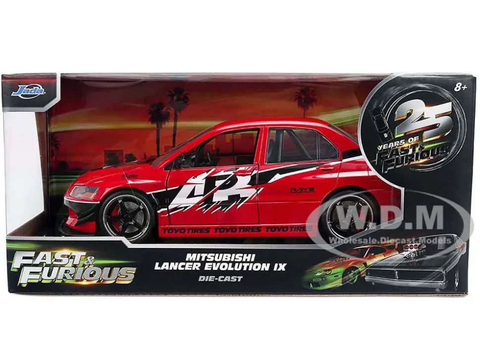 Sean's Mitsubishi Lancer Evolution IX RHD (Right Hand Drive) Red with Graphics "The Fast and the Furious: Tokyo Drift" (2006) Movie "Fast & Furious 25 Years" Series 1/24 Diecast Model Car by Jada