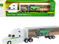 Semi Truck with Trailer "John Deere" White with Green Stripes "Replica Play" 1/64 Diecast Model by ERTL TOMY