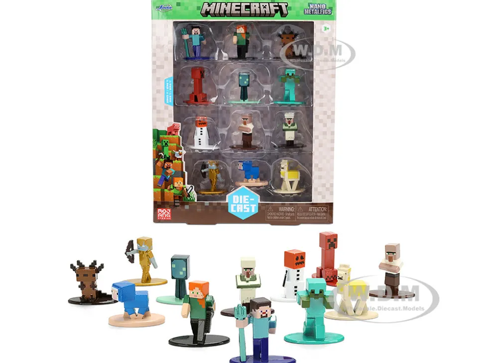 Set of 12 Diecast Figures "Minecraft" Video Game "Nano Metalfigs" Series Diecast Models by Jada