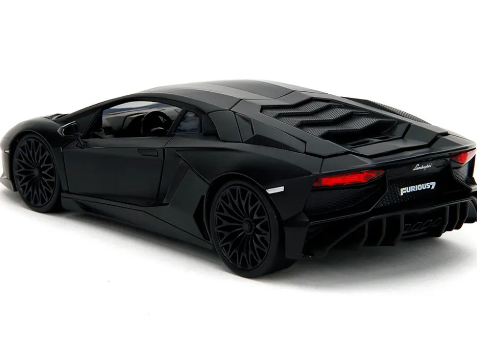 Shaw's Lamborghini Aventador Matt Black "Furious 7" (2015) Movie "Fast & Furious" Series 1/24 Diecast Model Car by Jada
