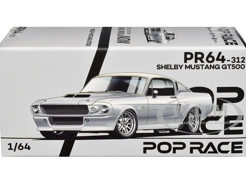 Shelby Mustang GT500 Silver Chrome 1/64 Diecast Model Car by Pop Race